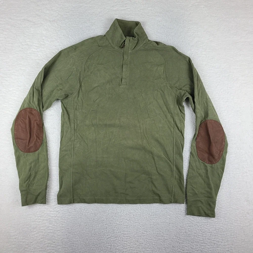 Polo Ralph Lauren Sweater Mens Medium Olive Green Quarter Zip Elbow Patch